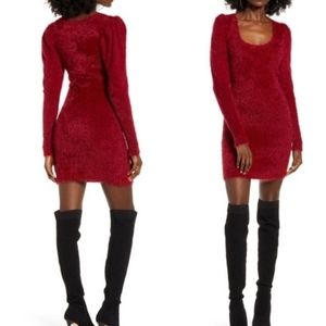 4SI3NNA long sleeve eyelash fuzzy mini dress
